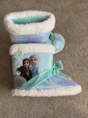 Girls' Light Blue Sequin Faux-Fur Slipper Boots - Frozen